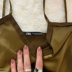 Zara olive green silky crop top